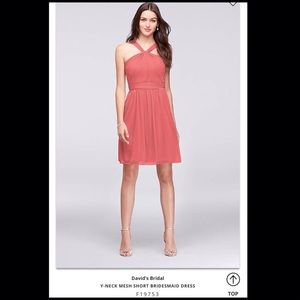 Y-Neck Mesh Short Bridesmaid Dress